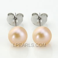 925 silver stud earrings with 6.5-7mm pink button pearls